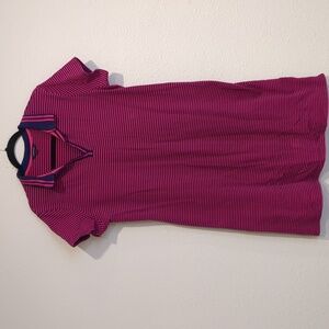 Lands End Navy and Pink Striped Midi Polo Shirt Dress Size Large